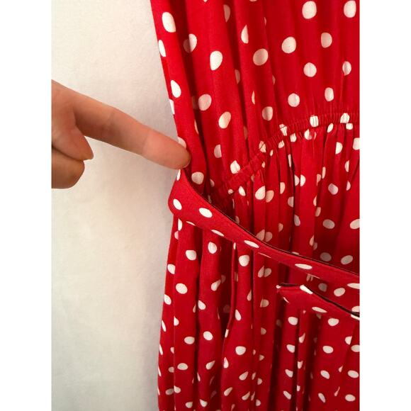 Vintage Serben Dress Polka Dot Red White Belted Fit & Flare Pinup Pockets XL - Picture 3 of 8